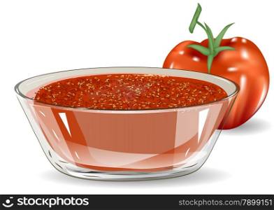 tomato salsa and tomato on white background