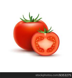 Tomato slice isolated on white. Tomato organic food photo-realistic vector illustration of healthy vegetable.. Tomato slice isolated on white. Tomato organic food photo-realistic vector illustration of healthy vegetable