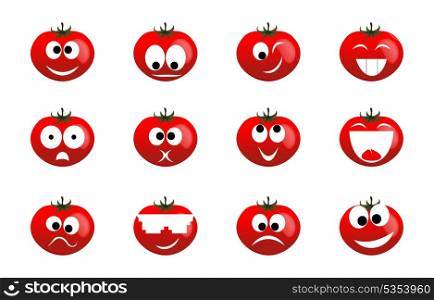 Tomato smile. Ridiculous expressions of the person of vegetables and fruit