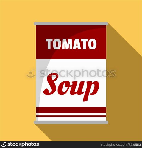 Tomato soup can icon. Flat illustration of tomato soup can vector icon for web design. Tomato soup can icon, flat style