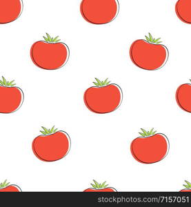 Tomato vegetable seamless background vector flat illustration. Modern seamless texture background design with tomato vegetable in natural red and white color for healthy vegetarian menu or wallpaper. Tomato vegetable seamless background illustration