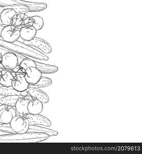 Tomatoes and cucumbers. Hand drawn vegetables. Vector background.