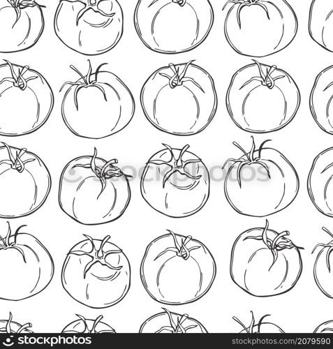 Tomatoes. Hand drawn vegetables on white background. Vector seamless pattern.. Vector pattern with tomatoes.