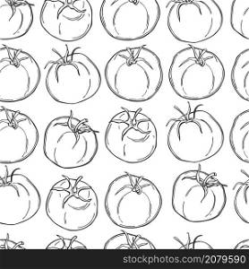 Tomatoes. Hand drawn vegetables on white background. Vector seamless pattern.. Vector pattern with tomatoes.