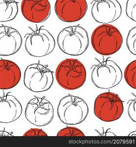 Tomatoes. Hand drawn vegetables on white background. Vector seamless pattern.. Vector pattern with tomatoes.