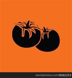 Tomatoes icon. Orange background with black. Vector illustration.