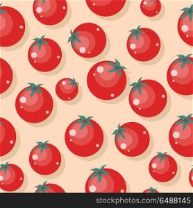 Tomatoes seamless pattern vector in flat style design. Healthy vegetarian food. Fresh vegetable ornament for wallpapers, printing, textiles, web page design, surface textures, backgrounds. . Tomatoes Seamless Pattern Vector in Flat Design.. Tomatoes Seamless Pattern Vector in Flat Design.