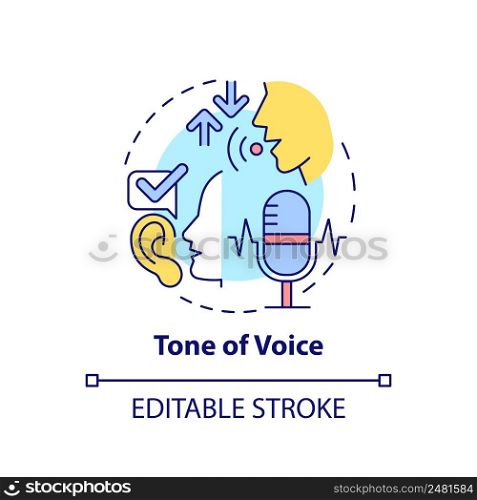 Tone of voice concept icon. Non-verbal communication element abstract idea thin line illustration. Conveying messages. Isolated outline drawing. Editable stroke. Arial, Myriad Pro-Bold fonts used. Tone of voice concept icon