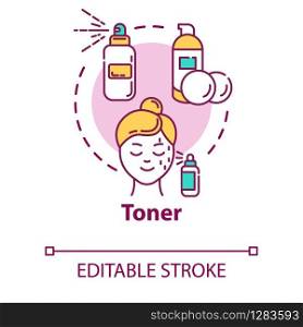 Toner, face care concept icon. Skin cleansing and toning, lotion and spray, cosmetic procedure idea thin line illustration. Vector isolated outline RGB color drawing. Editable stroke