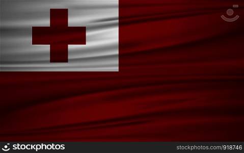 Tonga flag vector. Vector flag of Tonga blowig in the wind. EPS 10.
