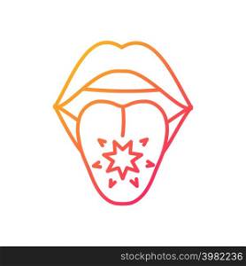 Tongue cancer gradient linear vector icon. Malignant tumors and sores. Mouth and oral cancer. Abnormal cells growth. Thin line color symbol. Modern style pictogram. Vector isolated outline drawing. Tongue cancer gradient linear vector icon