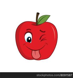 Tongue Out With Wink Apple Fruit Character Cartoon. Suitable for poster, banner, web, icon, mascot, background