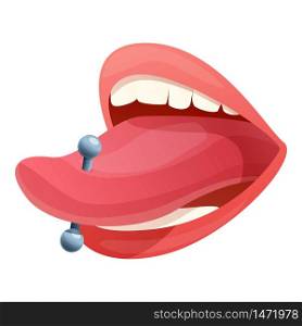 Tongue piercing icon. Cartoon of tongue piercing vector icon for web design isolated on white background. Tongue piercing icon, cartoon style
