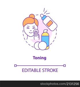 Toning concept icon. Everyday procedure. Skincare routine step abstract idea thin line illustration. Isolated outline drawing. Editable stroke. Roboto-Medium, Myriad Pro-Bold fonts used. Toning concept icon