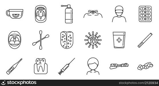 Tonsillitis icons set outline vector. Tonsil anatomy. Mouth throat. Tonsillitis icons set outline vector. Tonsil anatomy