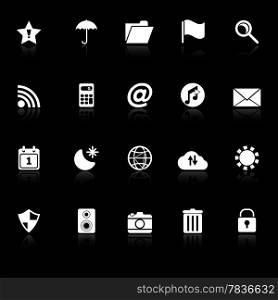 Tool bar icons with reflect on black background, stock vector