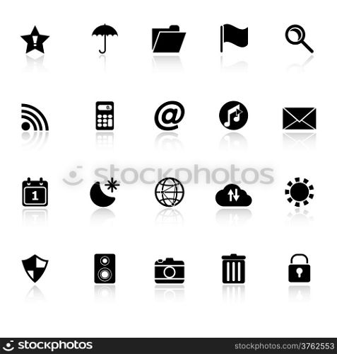Tool bar icons with reflect on white background, stock vector