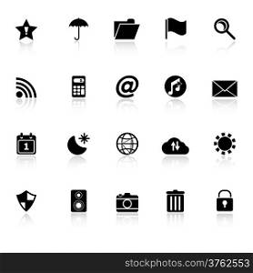 Tool bar icons with reflect on white background, stock vector