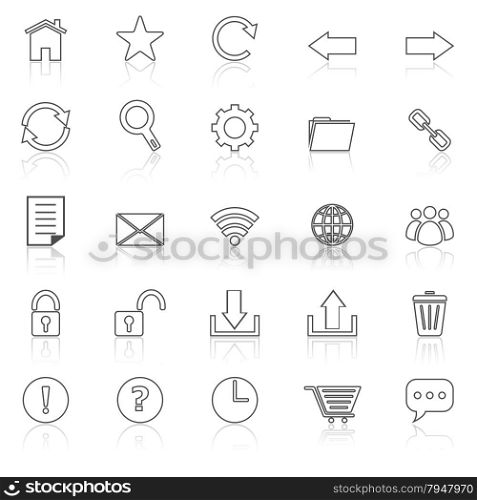 Tool bar line icons with reflect on white, stock vector
