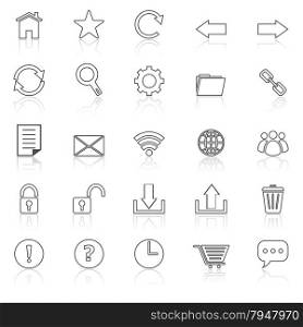 Tool bar line icons with reflect on white, stock vector
