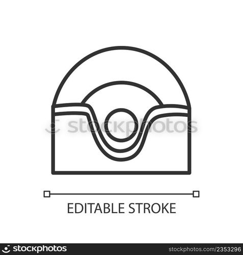 Tool for facial cleansing black glyph icon. Skin care procedures appliance. Massager and exfoliator. Thin line illustration. Contour symbol. Vector outline drawing. Editable stroke. Arial font used. Tool for facial cleansing black glyph icon