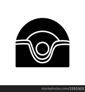 Tool for facial cleansing black glyph icon. Skin care procedures appliance. Massager and exfoliator. Silhouette symbol on white space. Solid pictogram. Vector isolated illustration. Tool for facial cleansing black glyph icon