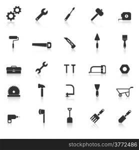 Tool icons with reflect on white background, stock vector