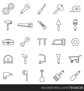 Tool line icons on white background, stock vector