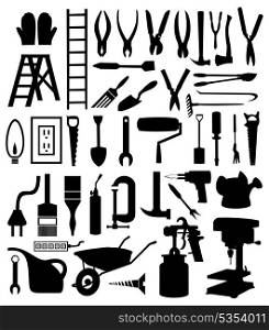 tool2. Black silhouettes of various kinds of the tool. A vector illustration