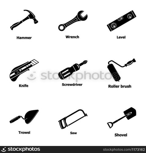 Tooling icons set. Simple set of 9 tooling vector icons for web isolated on white background. Tooling icons set, simple style