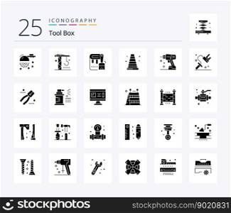 Tools 25 Solid Glyph icon pack including instrument. construction. brush. vlc. construction