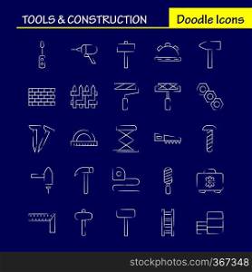 Tools And Construction Hand Drawn Icon Pack For Designers And Developers. Icons Of Box, Case, Cog, Construction, Construction, Measure, Tape, Tape Vector