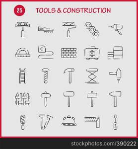 Tools And Construction Hand Drawn Icon Pack For Designers And Developers. Icons Of Box, Case, Cog, Construction, Construction, Measure, Tape, Tape Vector