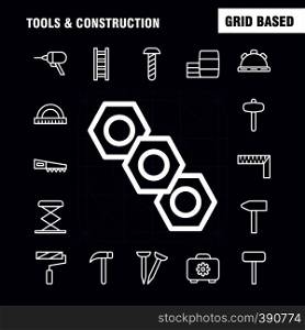 Tools And Construction Line Icon Pack For Designers And Developers. Icons Of Box, Case, Cog, Construction, Construction, Measure, Tape, Tape Vector