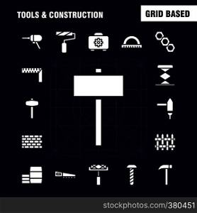 Tools And Construction Solid Glyph Icon Pack For Designers And Developers. Icons Of Box, Case, Cog, Construction, Construction, Measure, Tape, Tape Vector