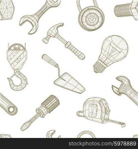 Tools drawing seamless pattern, vector