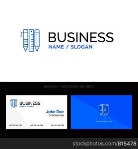 Tools, Essential Tools, Stationary, Items, Pen Blue Business logo and Business Card Template. Front and Back Design