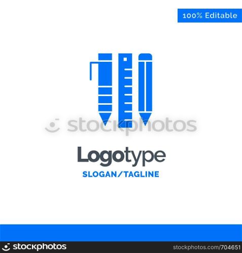 Tools, Essential Tools, Stationary, Items, Pen Blue Solid Logo Template. Place for Tagline