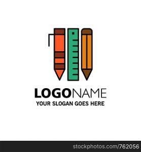 Tools, Essential Tools, Stationary, Items, Pen Business Logo Template. Flat Color
