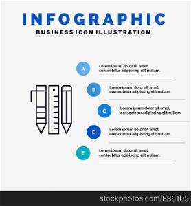 Tools, Essential Tools, Stationary, Items, Pen Line icon with 5 steps presentation infographics Background