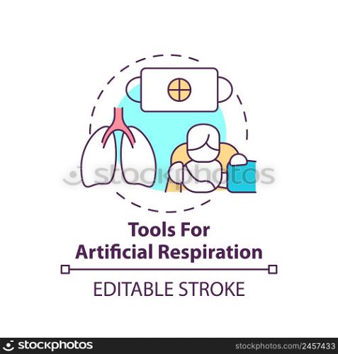 Tools for artificial respiration concept icon. First aid at breathing issues abstract idea thin line illustration. Isolated outline drawing. Editable stroke. Arial, Myriad Pro-Bold fonts used. Tools for artificial respiration concept icon