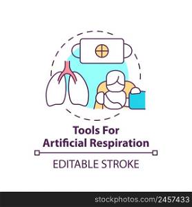 Tools for artificial respiration concept icon. First aid at breathing issues abstract idea thin line illustration. Isolated outline drawing. Editable stroke. Arial, Myriad Pro-Bold fonts used. Tools for artificial respiration concept icon