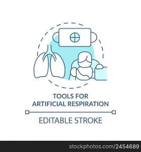 Tools for artificial respiration turquoise concept icon. First aid at breathe issues abstract idea thin line illustration. Isolated outline drawing. Editable stroke. Arial, Myriad Pro-Bold fonts used. Tools for artificial respiration turquoise concept icon