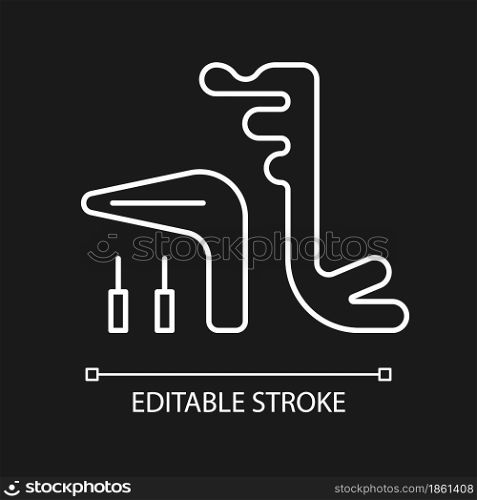 Tools for implant maintenance white linear icon for dark theme. Dental surgery. Measuring device. Thin line customizable illustration. Isolated vector contour symbol for night mode. Editable stroke. Tools for implant maintenance white linear icon for dark theme