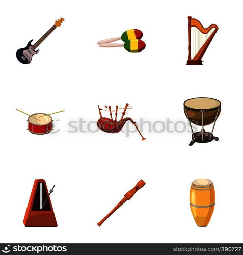 Tools for music icons set. Cartoon illustration of 9 tools for music vector icons for web. Tools for music icons set, cartoon style