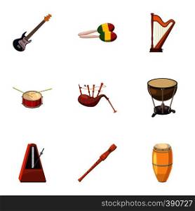 Tools for music icons set. Cartoon illustration of 9 tools for music vector icons for web. Tools for music icons set, cartoon style
