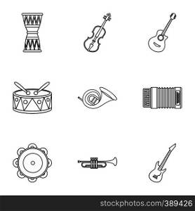 Tools for music icons set. Outline illustration of 9 tools for music vector icons for web. Tools for music icons set, outline style