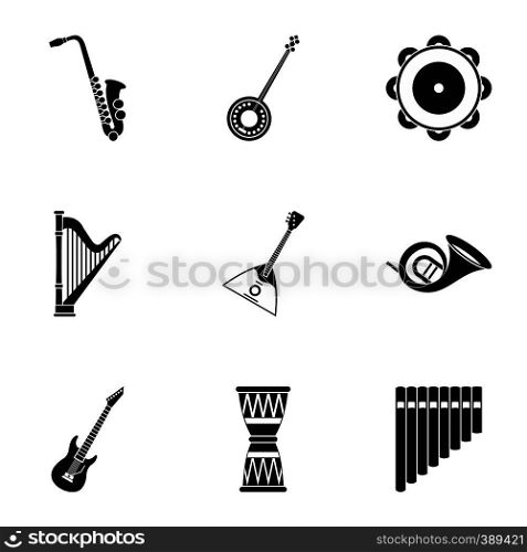 Tools for music icons set. Simple illustration of 9 tools for music vector icons for web. Tools for music icons set, simple style