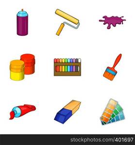 Tools for painting icons set. Cartoon illustration of 9 tools for painting vector icons for web. Tools for painting icons set, cartoon style