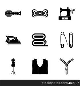 Tools for sewing dresses icons set. Simple illustration of 9 tools for sewing dresses vector icons for web. Tools for sewing dresses icons set, simple style
